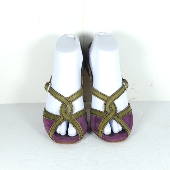 Prada Women's US6-6,5 EU37 Purple Multicolor Suede Leather Peep Toe Heels - Picture 3 of 16